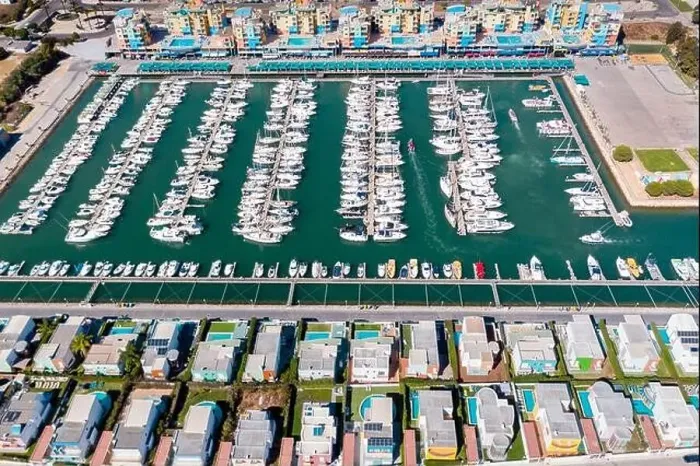 Framed Print : Aerial drone photography of luxury Albufeira harbour Framed Print : Aerial drone photography of luxury Albufeira harbour