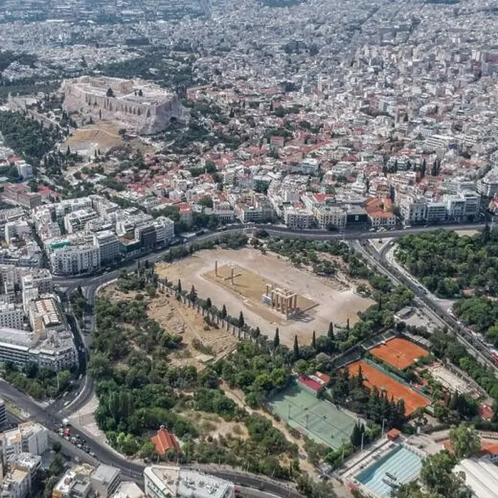 Framed Print : Aerial drone shot of Acropolis of Athens, Olympion Zeus temple, national garden and museum Framed Print : Aerial drone shot of Acropolis of Athens, Olympion Zeus temple, national garden and museum