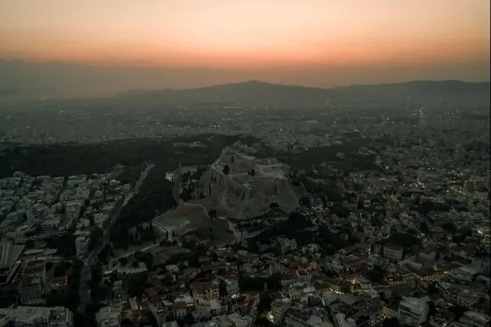Framed Print : Aerial drone shot of Acropolis of Athens and its surroundings during sunset before evening Framed Print : Aerial drone shot of Acropolis of Athens and its surroundings during sunset before evening