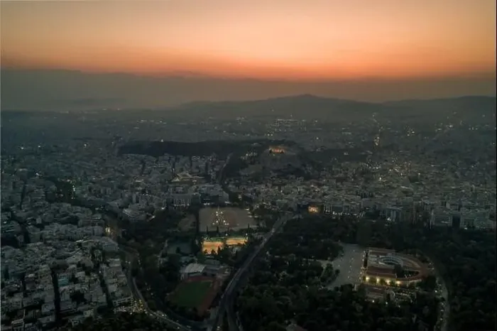 Framed Print : Aerial drone shot of Acropolis of Athens and its surroundings during sunset before evening Framed Print : Aerial drone shot of Acropolis of Athens and its surroundings during sunset before evening