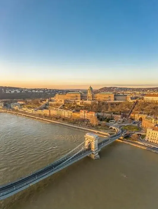 Framed Print : Aerial drone shot of Buda castle on Buda hill during Budapest sunrise morning glow Framed Print : Aerial drone shot of Buda castle on Buda hill during Budapest sunrise morning glow