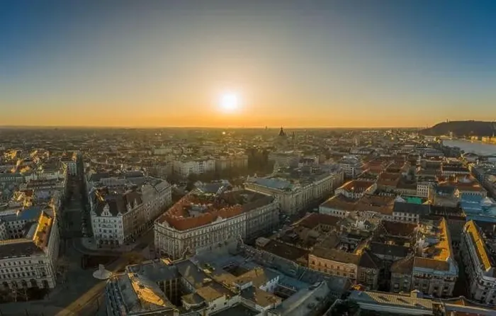 Framed Print : Aerial drone shot of east facade of St. Stephen's Basilica in Budapest sunrise morning glow Framed Print : Aerial drone shot of east facade of St. Stephen's Basilica in Budapest sunrise morning glow