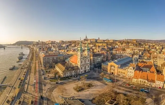 Framed Print : Aerial drone shot of facade of St. Anne Parish church during Budapest sunrise Framed Print : Aerial drone shot of facade of St. Anne Parish church during Budapest sunrise