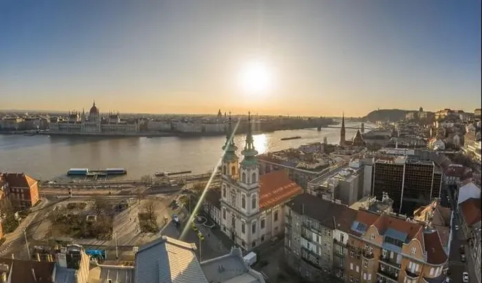 Framed Print : Aerial drone shot of facade of St. Anne Parish church during Budapest sunrise Framed Print : Aerial drone shot of facade of St. Anne Parish church during Budapest sunrise