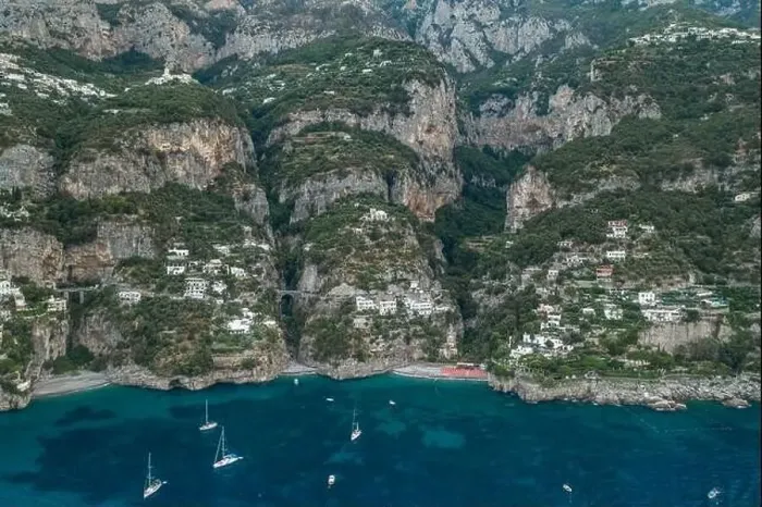 Framed Print : Aerial drone shot ivew of Amalfi coast road on mountain crags in the morning Framed Print : Aerial drone shot ivew of Amalfi coast road on mountain crags in the morning