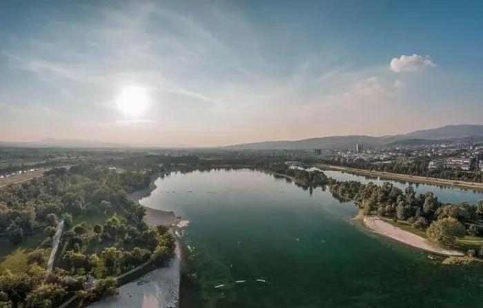 Framed Print : Aerial drone shot of Jarun lake in southeast Zagreb in Croatia summer Framed Print : Aerial drone shot of Jarun lake in southeast Zagreb in Croatia summer