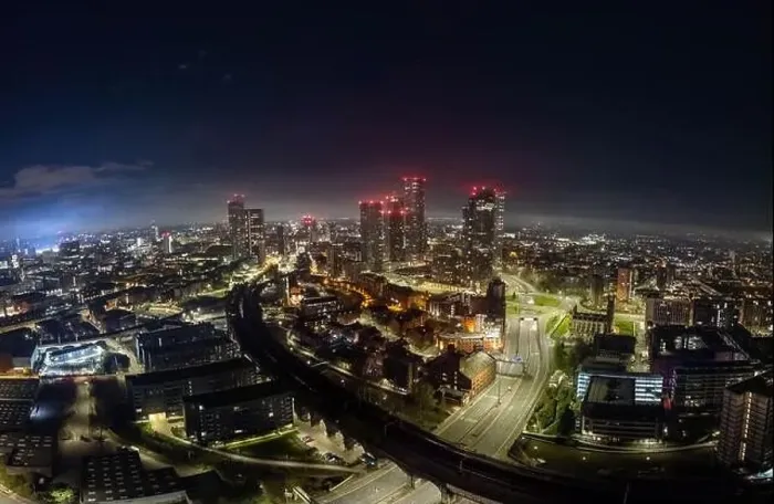 Framed Print : Aerial drone shot across Manchester shot from the west looking east at Deansgate Square, Manchester, UK Framed Print : Aerial drone shot across Manchester shot from the west looking east at Deansgate Square, Manchester, UK