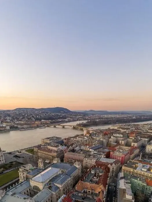 Framed Print : Aerial drone shot of Margaret Bridge over Danube river in Budapest sunset hour Framed Print : Aerial drone shot of Margaret Bridge over Danube river in Budapest sunset hour