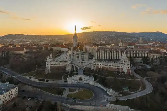 Framed Print : Aerial drone shot of Matthias Church Fisherman's Bastion on Buda Hill in Budapest sunset Framed Print : Aerial drone shot of Matthias Church Fisherman's Bastion on Buda Hill in Budapest sunset