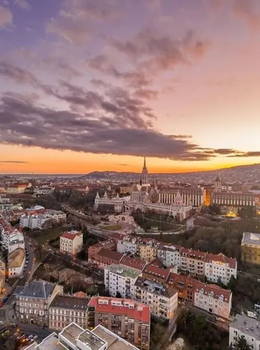 Framed Print : Aerial drone shot of Matthias Church Fisherman's Bastion on Buda Hill in Budapest sunset time Framed Print : Aerial drone shot of Matthias Church Fisherman's Bastion on Buda Hill in Budapest sunset time