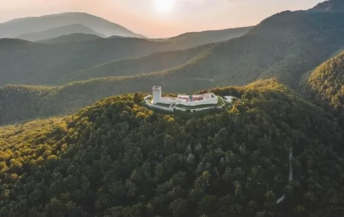 Framed Print : Aerial drone shot of Oltar Domovine ston fortress castle on top of Zagreb uptown hill Framed Print : Aerial drone shot of Oltar Domovine ston fortress castle on top of Zagreb uptown hill