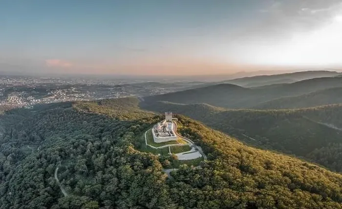 Framed Print : Aerial drone shot of Oltar Domovine ston fortress castle on top of Zagreb uptown hill Framed Print : Aerial drone shot of Oltar Domovine ston fortress castle on top of Zagreb uptown hill