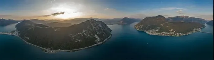 Framed Print : Aerial drone shot panorama view of Lugano lake, monte bre, Salvatore, bridge diga di melide and swiss italian border Framed Print : Aerial drone shot panorama view of Lugano lake, monte bre, Salvatore, bridge diga di melide and swiss italian border