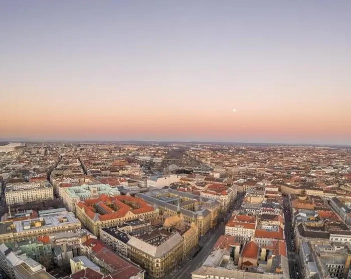 Framed Print : Aerial drone shot of Pest side of Budapest in Hungary during winter sunset hour Framed Print : Aerial drone shot of Pest side of Budapest in Hungary during winter sunset hour
