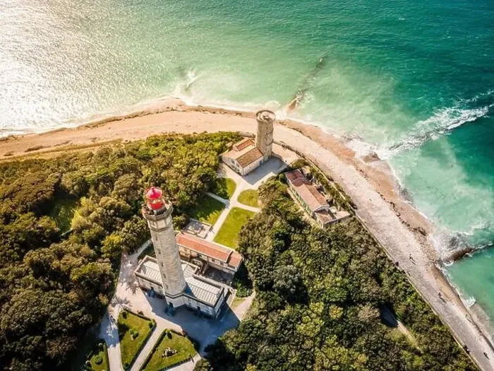 Framed Print : Aerial drone shot of the Phare des Baleines or Lighthouse of the Whales at sunset Framed Print : Aerial drone shot of the Phare des Baleines or Lighthouse of the Whales at sunset