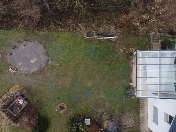 Framed Print : aerial drone shot of small, yellow excavator stands in a large garden and digs a hole for a pool in austria Framed Print : aerial drone shot of small, yellow excavator stands in a large garden and digs a hole for a pool in austria