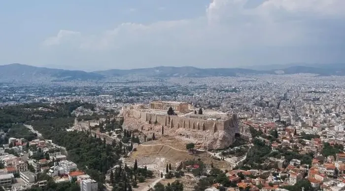 Framed Print : Aerial drone shot of southside Accropolis of Athens and amphitheater Odeon of Herodes Atticus Framed Print : Aerial drone shot of southside Accropolis of Athens and amphitheater Odeon of Herodes Atticus