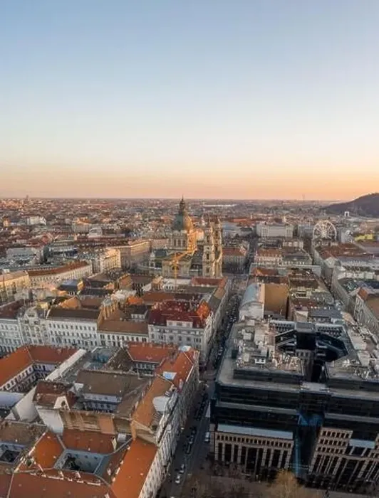 Framed Print : Aerial drone shot of St. Stephen Basilica during Budapest sunset hour in winter Framed Print : Aerial drone shot of St. Stephen Basilica during Budapest sunset hour in winter