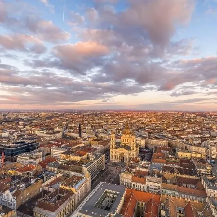 Framed Print : Aerial drone shot of St. Stephen Basilica during Budapest sunset hour in winter Framed Print : Aerial drone shot of St. Stephen Basilica during Budapest sunset hour in winter