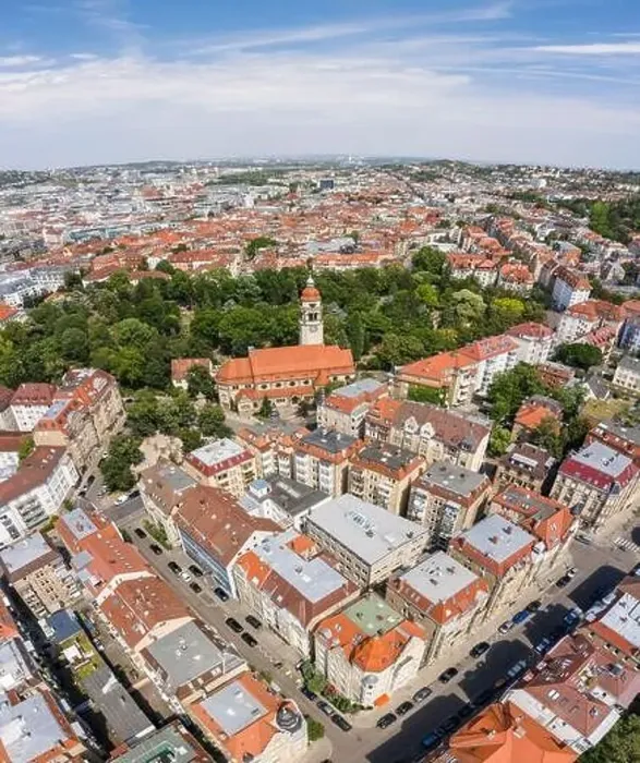 Framed Print : Aerial drone shot of Stuttgart suburb at summer noon Framed Print : Aerial drone shot of Stuttgart suburb at summer noon