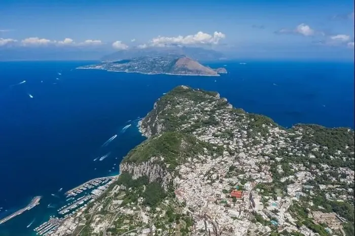 Framed Print : Aerial drone shot view of east Capri Island with sorrento Peninsula, mount vesuvius Framed Print : Aerial drone shot view of east Capri Island with sorrento Peninsula, mount vesuvius