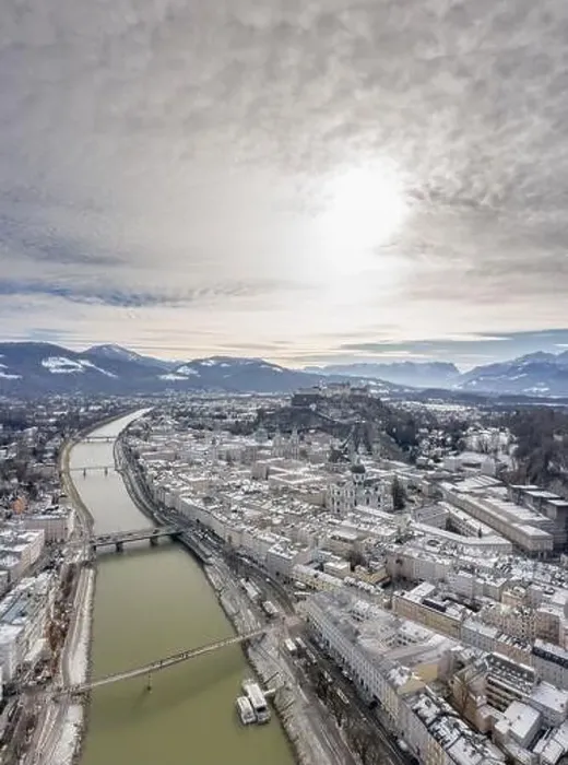 Framed Print : Aerial drone shot view of Salzburg Salzach river and Hohensalzburg fortress Untersberg snow mountain Framed Print : Aerial drone shot view of Salzburg Salzach river and Hohensalzburg fortress Untersberg snow mountain