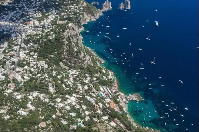Framed Print : Aerial drone shot view of south Capri island coastline in Tyrrhenian sea Framed Print : Aerial drone shot view of south Capri island coastline in Tyrrhenian sea
