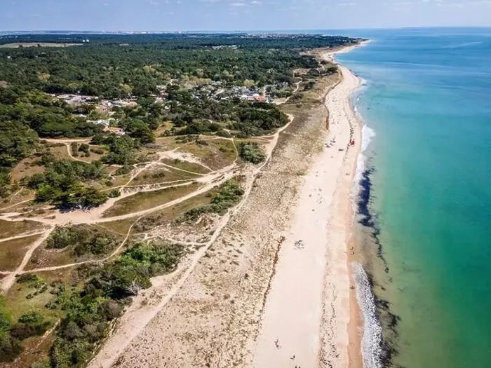 Framed Print : Aerial drone shot of white sand beach of Les Gros Jonc in Le Bois Plage en Ré on island of Re in France Framed Print : Aerial drone shot of white sand beach of Les Gros Jonc in Le Bois Plage en Ré on island of Re in France