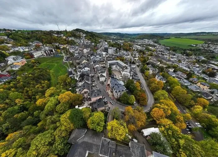 Framed Print : Aerial Drone Shot in Wiltz Luxembourg. View on a Castle at cloudy autumn day in Wiltz Framed Print : Aerial Drone Shot in Wiltz Luxembourg. View on a Castle at cloudy autumn day in Wiltz