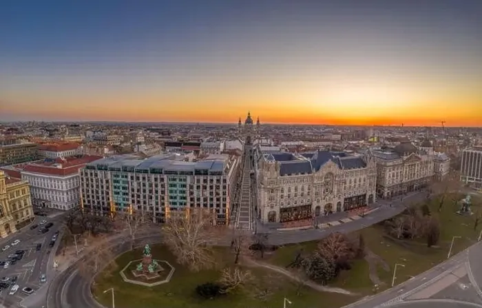 Framed Print : Aerial drone shot of zrinyi utca street before St. Stephen Basilica before Budapest sunrise Framed Print : Aerial drone shot of zrinyi utca street before St. Stephen Basilica before Budapest sunrise