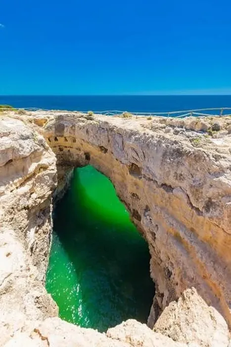 Framed Print : Aerial drone view of the Albandeira Beach (Praia da Albandeira) in Lagoa, Algarve, Portugal