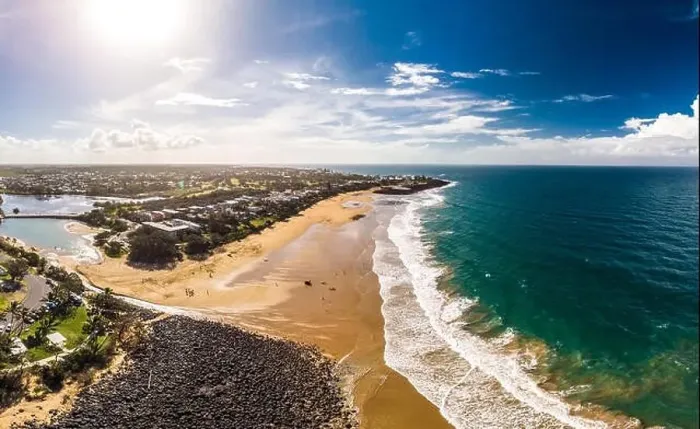 Framed Print : Aerial drone view of Bargara beach and surrounding area, Queensland, Australia Framed Print : Aerial drone view of Bargara beach and surrounding area, Queensland, Australia