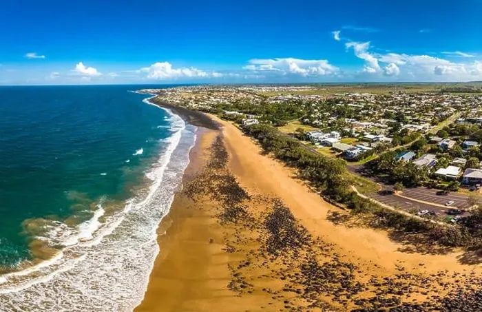 Framed Print : Aerial drone view of Bargara beach and surrounding area, Queensland, Australia Framed Print : Aerial drone view of Bargara beach and surrounding area, Queensland, Australia