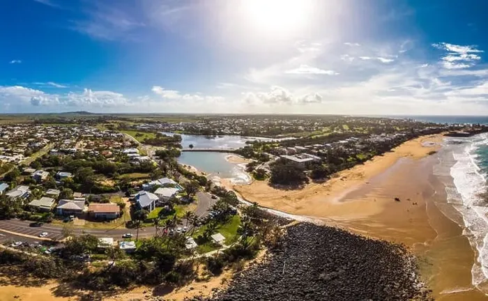 Framed Print : Aerial drone view of Bargara beach and surrounding area, Queensland, Australia Framed Print : Aerial drone view of Bargara beach and surrounding area, Queensland, Australia