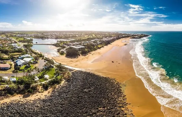 Framed Print : Aerial drone view of Bargara beach and surrounding area, Queensland, Australia Framed Print : Aerial drone view of Bargara beach and surrounding area, Queensland, Australia