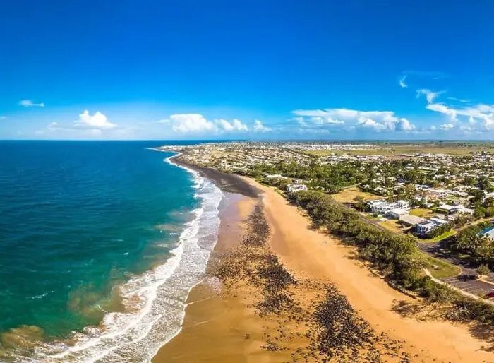 Framed Print : Aerial drone view of Bargara beach and surrounding area, Queensland, Australia Framed Print : Aerial drone view of Bargara beach and surrounding area, Queensland, Australia
