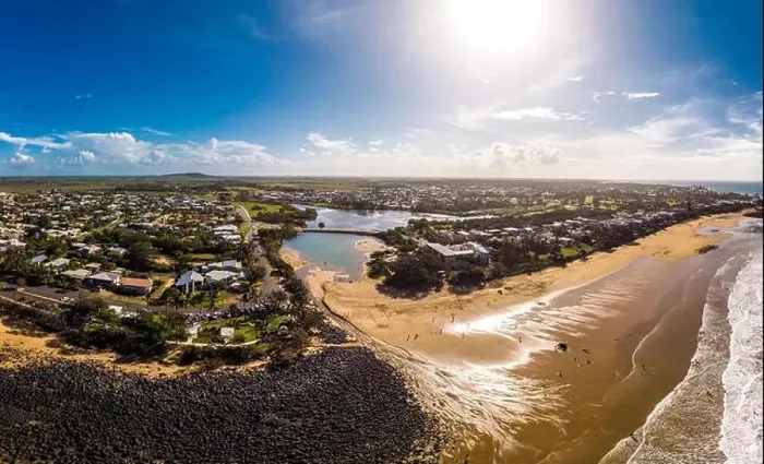 Framed Print : Aerial drone view of Bargara beach and surrounding area, Queensland, Australia Framed Print : Aerial drone view of Bargara beach and surrounding area, Queensland, Australia