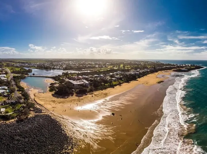 Framed Print : Aerial drone view of Bargara beach and surrounding area, Queensland, Australia Framed Print : Aerial drone view of Bargara beach and surrounding area, Queensland, Australia