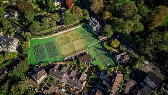 Framed Print : Aerial drone view over Bath Lawn Tennis Club