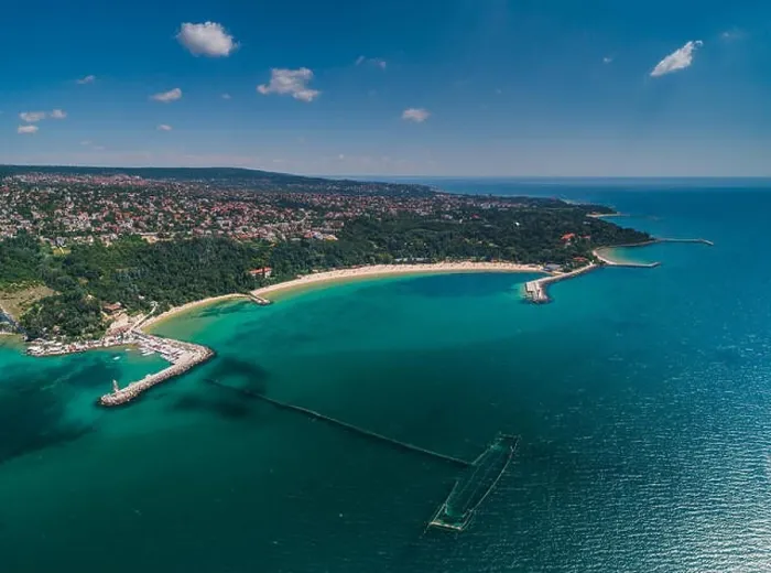 Framed Print : Aerial drone view of Black sea coast. Euxinograd, Varna, Bulgaria Framed Print : Aerial drone view of Black sea coast. Euxinograd, Varna, Bulgaria