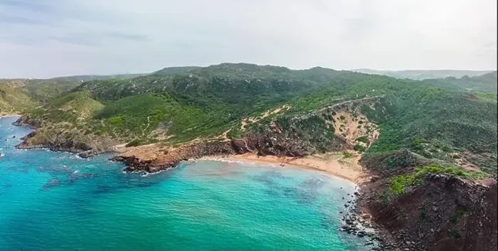 Framed Print : Aerial drone view of Cala del Pilar beach scenery on north cost of Menorca, near Ferreries Framed Print : Aerial drone view of Cala del Pilar beach scenery on north cost of Menorca, near Ferreries