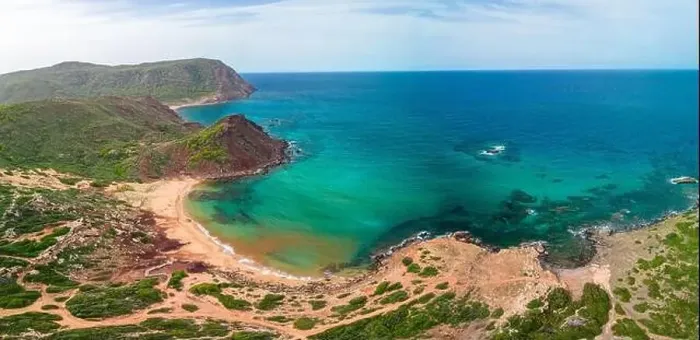 Framed Print : Aerial drone view of Cala del Pilar beach scenery on north cost of Menorca, near Ferreries Framed Print : Aerial drone view of Cala del Pilar beach scenery on north cost of Menorca, near Ferreries