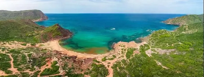 Framed Print : Aerial drone view of Cala del Pilar beach scenery on north cost of Menorca, near Ferreries Framed Print : Aerial drone view of Cala del Pilar beach scenery on north cost of Menorca, near Ferreries