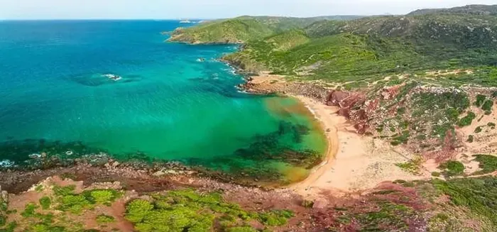 Framed Print : Aerial drone view of Cala del Pilar beach scenery on north cost of Menorca, near Ferreries Framed Print : Aerial drone view of Cala del Pilar beach scenery on north cost of Menorca, near Ferreries