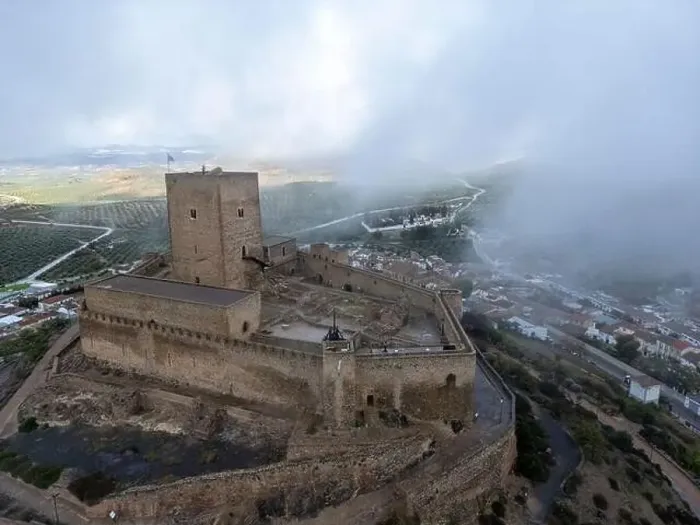 Framed Print : aerial drone view of the castle of Alcaudete in the province of Jaén, Spain