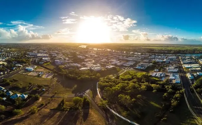 Framed Print : Aerial drone view of central area of Bundaberg, Queensland, Australia Framed Print : Aerial drone view of central area of Bundaberg, Queensland, Australia