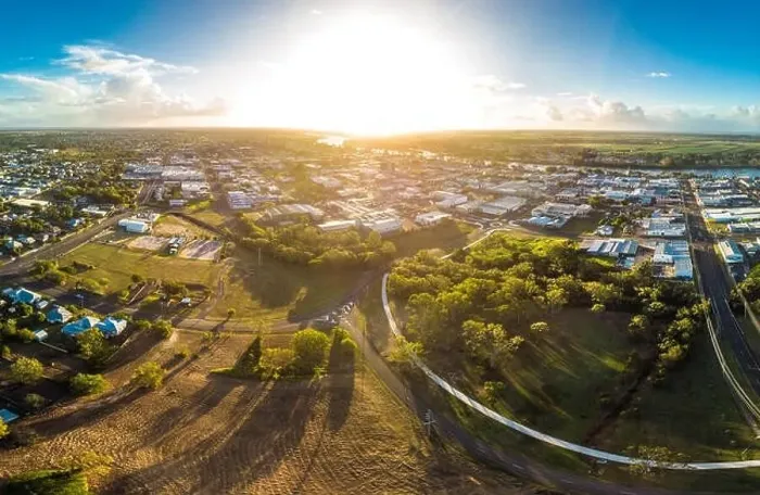 Framed Print : Aerial drone view of central area of Bundaberg, Queensland, Australia Framed Print : Aerial drone view of central area of Bundaberg, Queensland, Australia