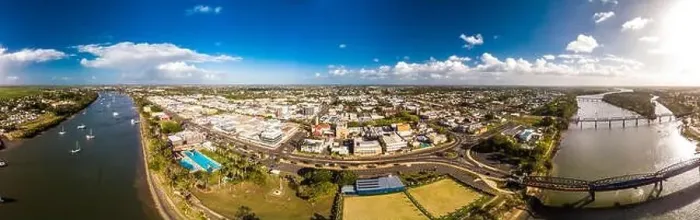 Framed Print : Aerial drone view of central area of Bundaberg, Queensland, Australia Framed Print : Aerial drone view of central area of Bundaberg, Queensland, Australia