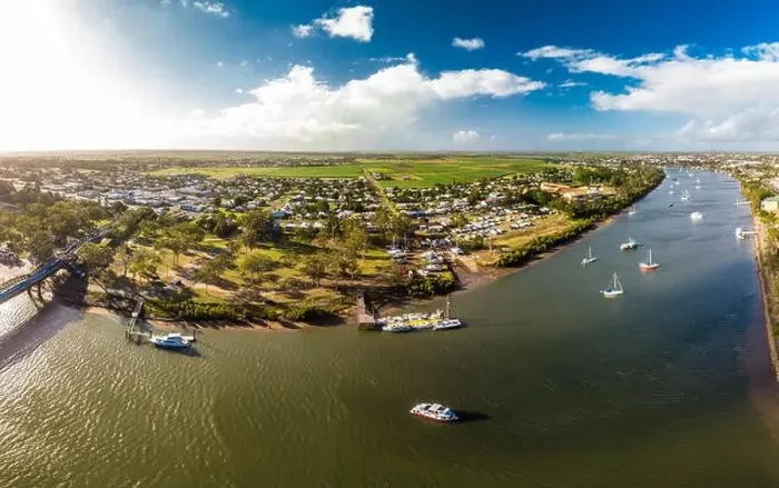 Framed Print : Aerial drone view of central area of Bundaberg, Queensland, Australia Framed Print : Aerial drone view of central area of Bundaberg, Queensland, Australia