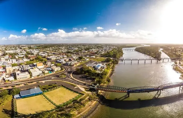 Framed Print : Aerial drone view of central area of Bundaberg, Queensland, Australia Framed Print : Aerial drone view of central area of Bundaberg, Queensland, Australia